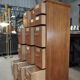 Office furniture has oak drawers 1950 brass handles and label holders