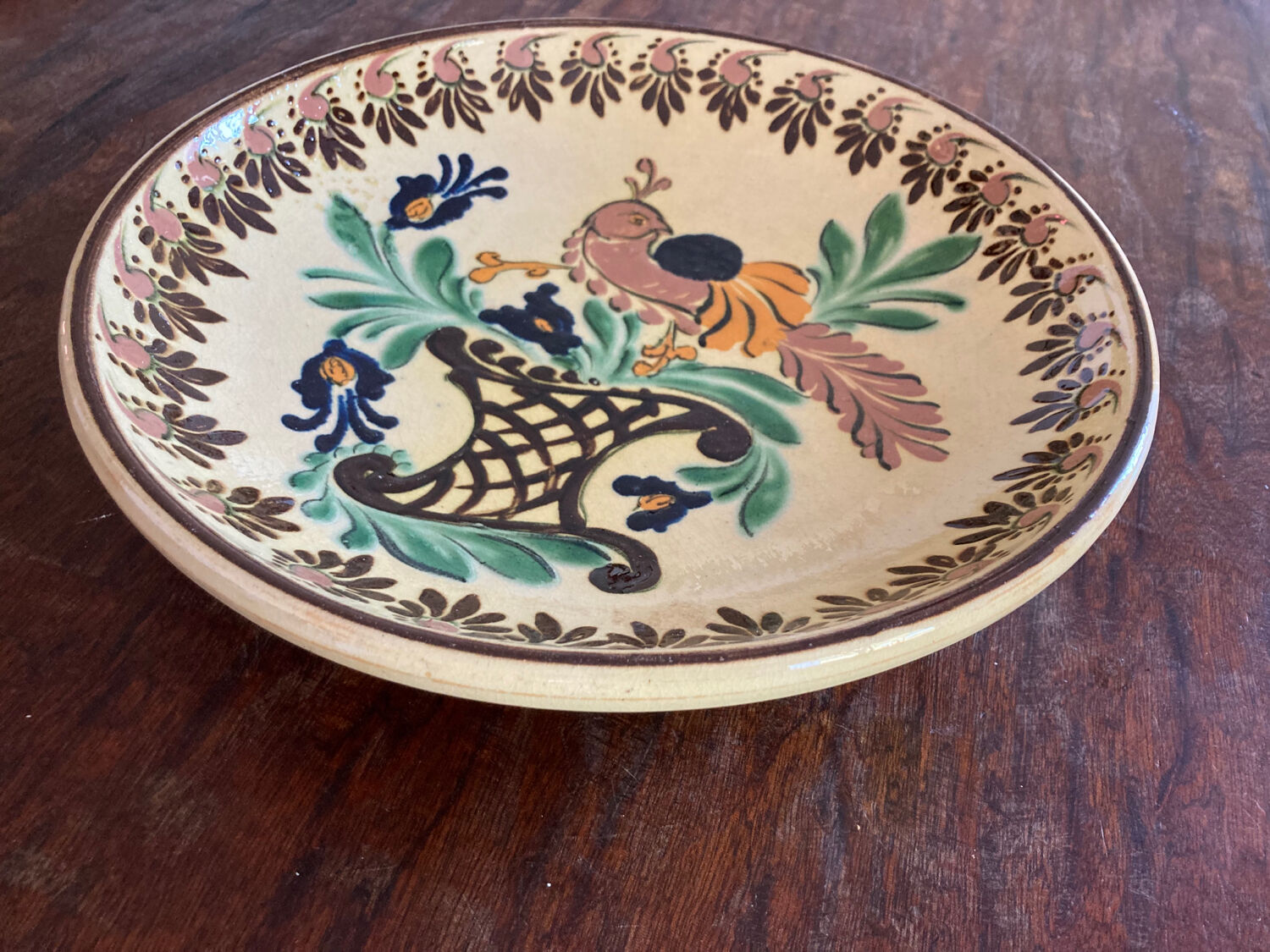 Alsatian artisanal ceramic dish diam 30 cm Soufflenheim H Siegfried