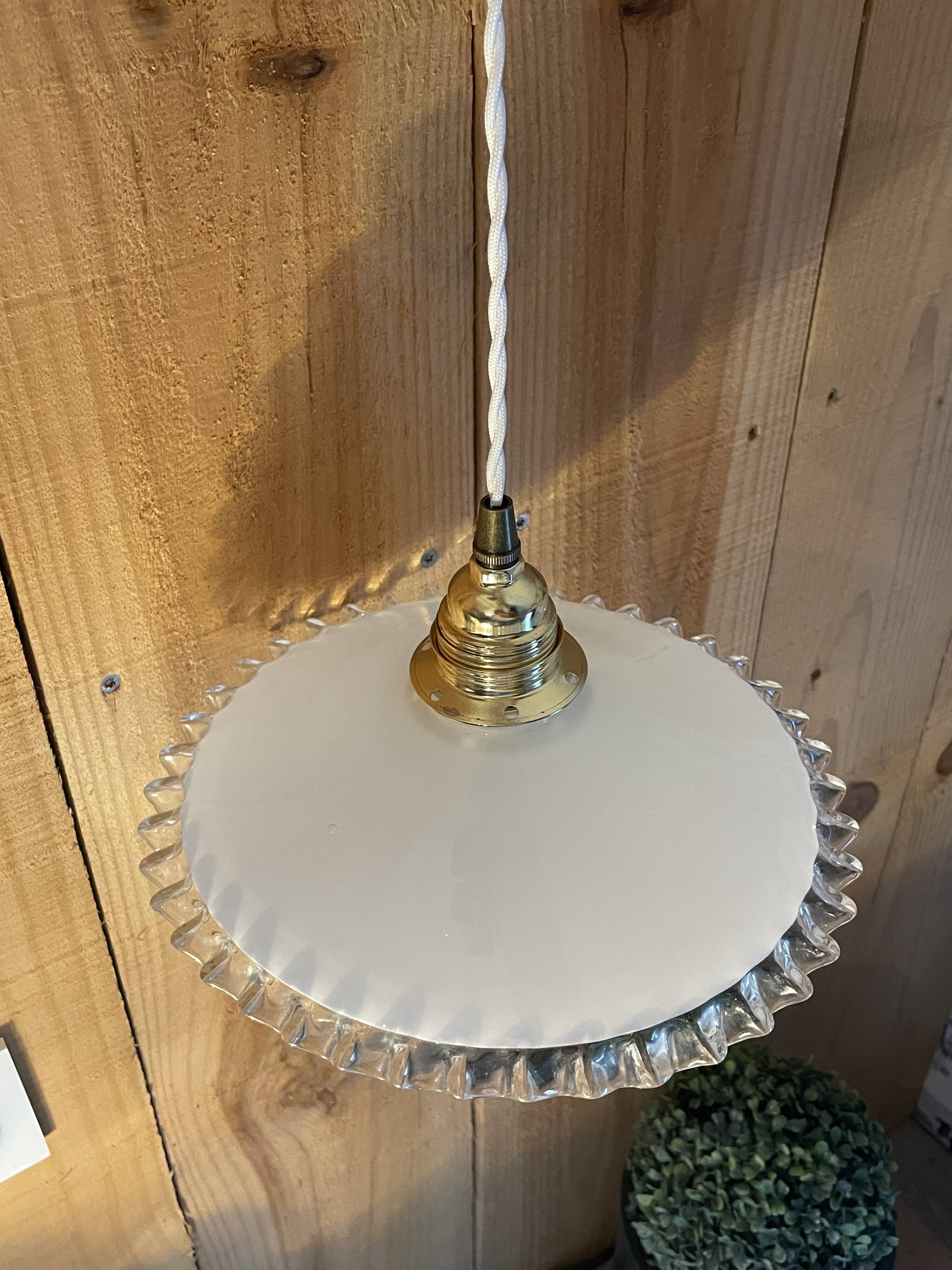 White opaline and gold metal pendant light