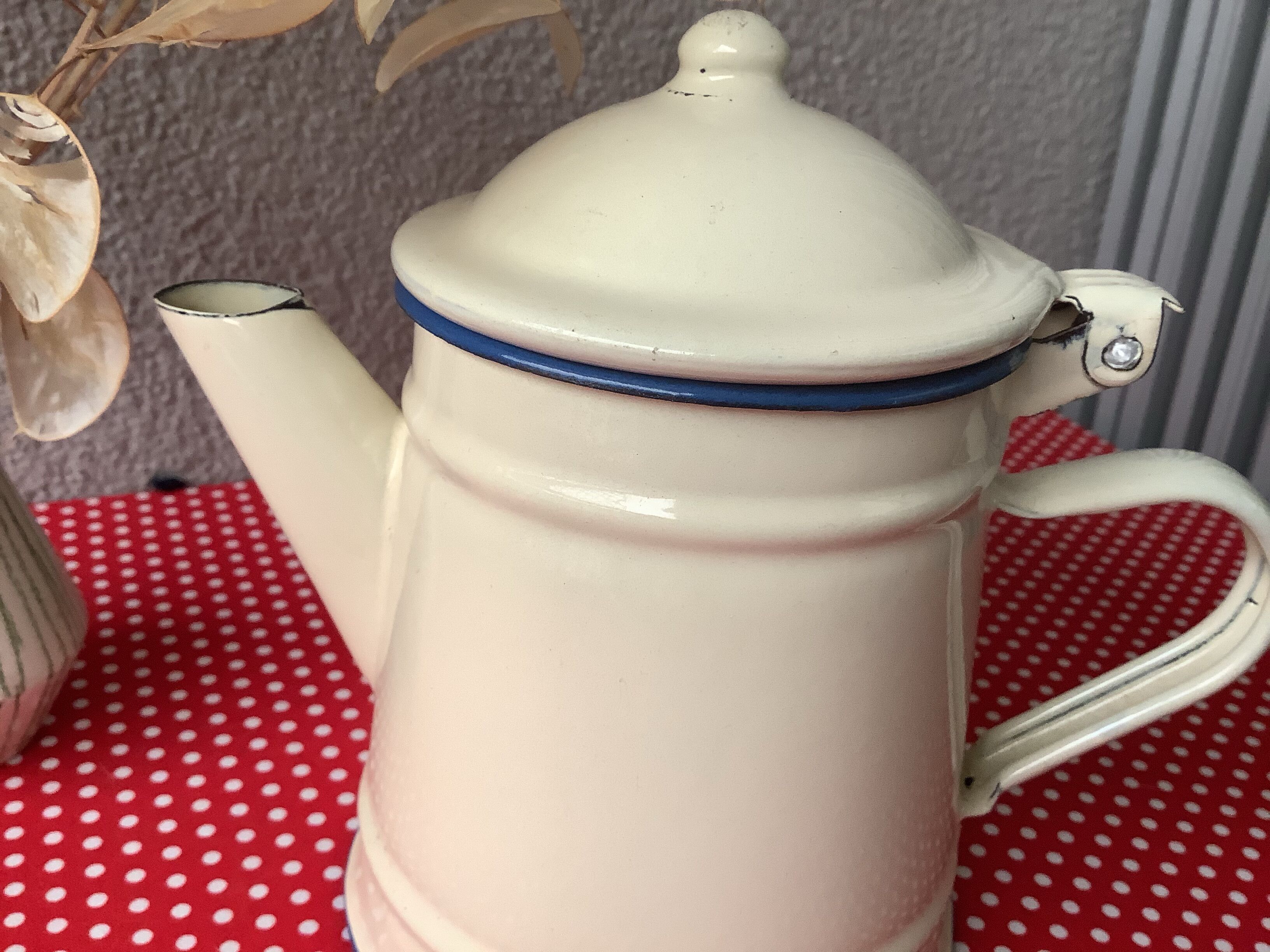 Vintage beige enamelled teapot