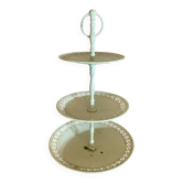 Présentoir à gâteaux 3 niveaux ancien en métal blanc