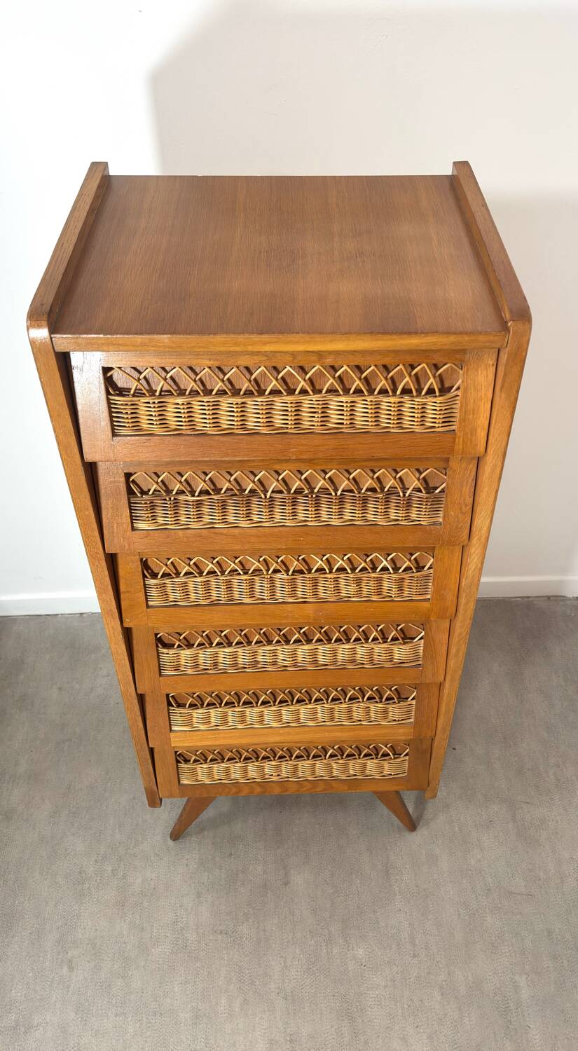 Vintage rattan chest of drawers