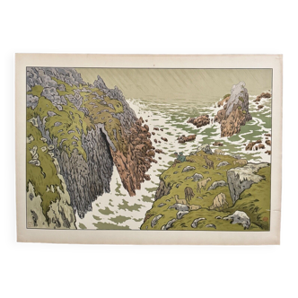 Lithographie par Henri Rivière La Falaise