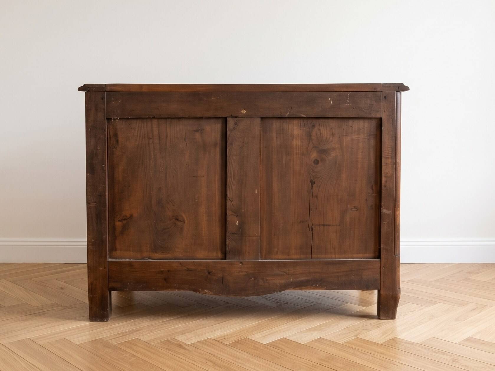 Antique storage furniture in walnut and walnut burl.