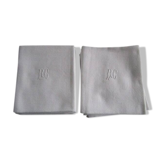 11 large old damask napkins, monogrammed
