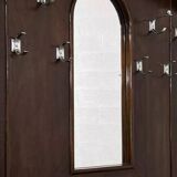 Art deco cloakroom coat rack in wood, mirror and chrome metal