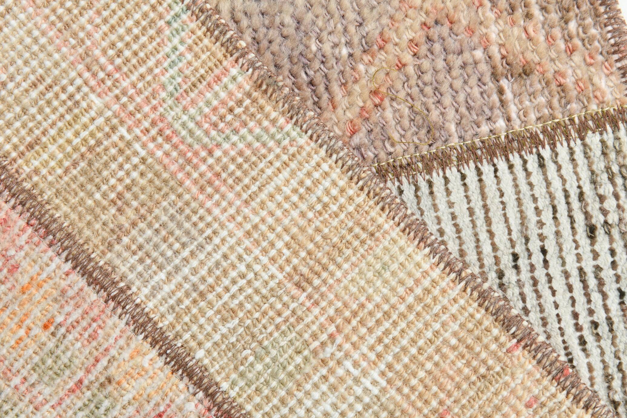 Tapis Runner Vintage Patchwork, Motifs Tribaux, Tons Pastel & Terre, 66x265 cm
