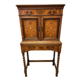 Lady bonheur du day secretary cabinet oak with marquetry and mother-of-pearl
