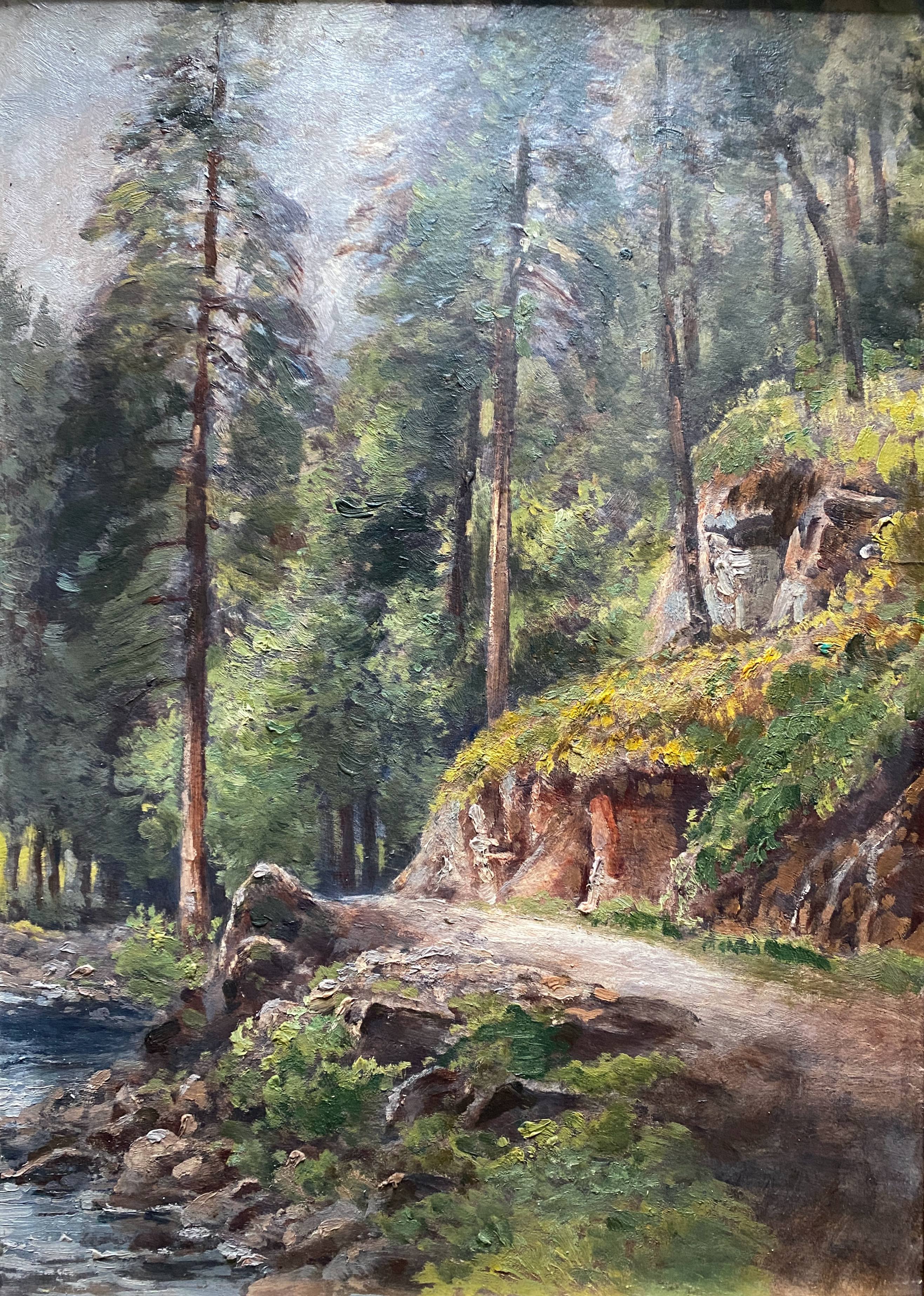 Painting "jurassian landscape" circa 1950 hsc + frame