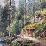 Painting "jurassian landscape" circa 1950 hsc + frame