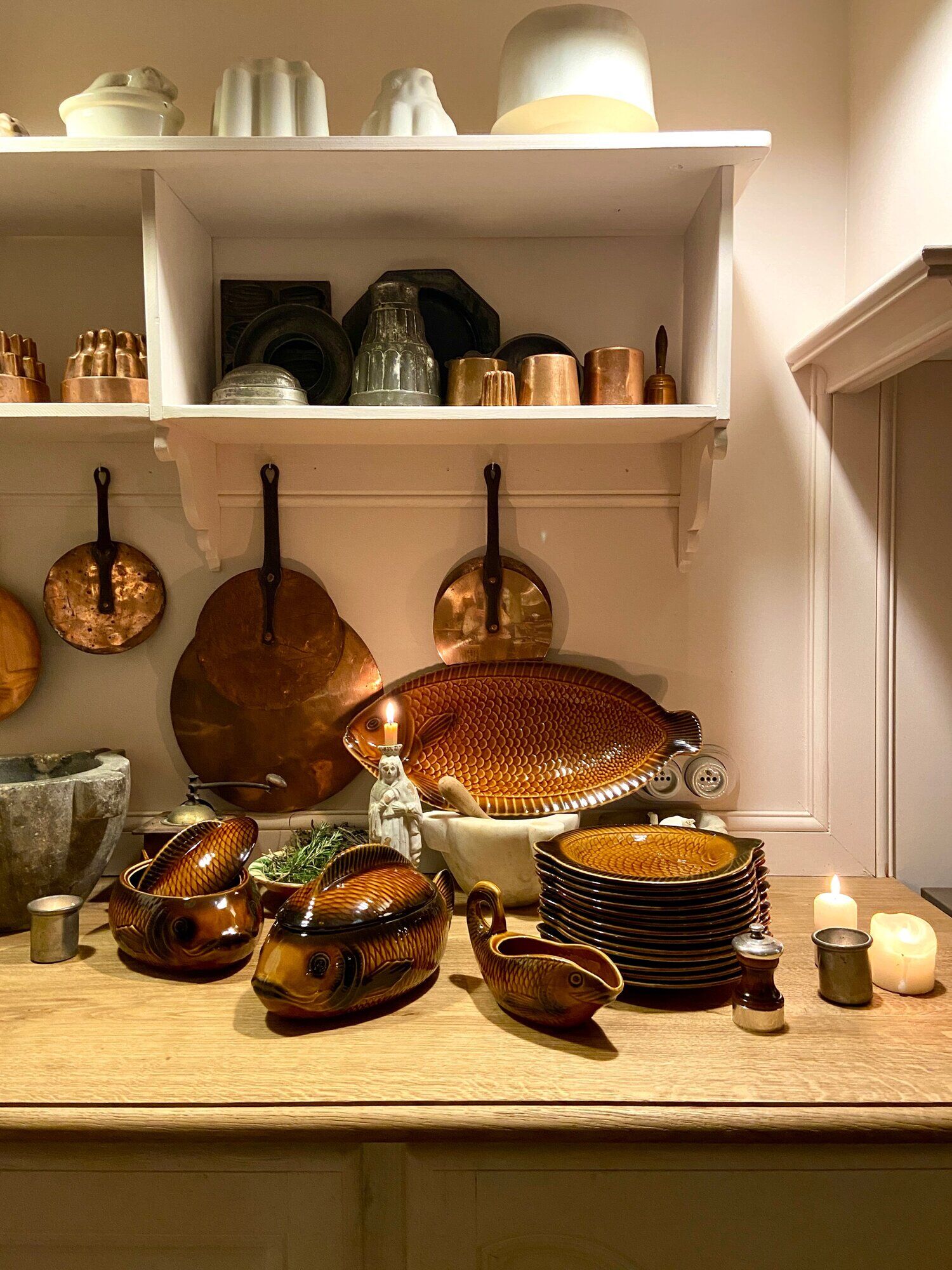 Sarreguemines fish dish in ochre glazed earthenware