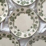 6 antique flat plates made of ironstone "Géranium" Sarreguemines