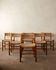 Vintage set of six French mid-century dining chairs in wood and rush, 1960s