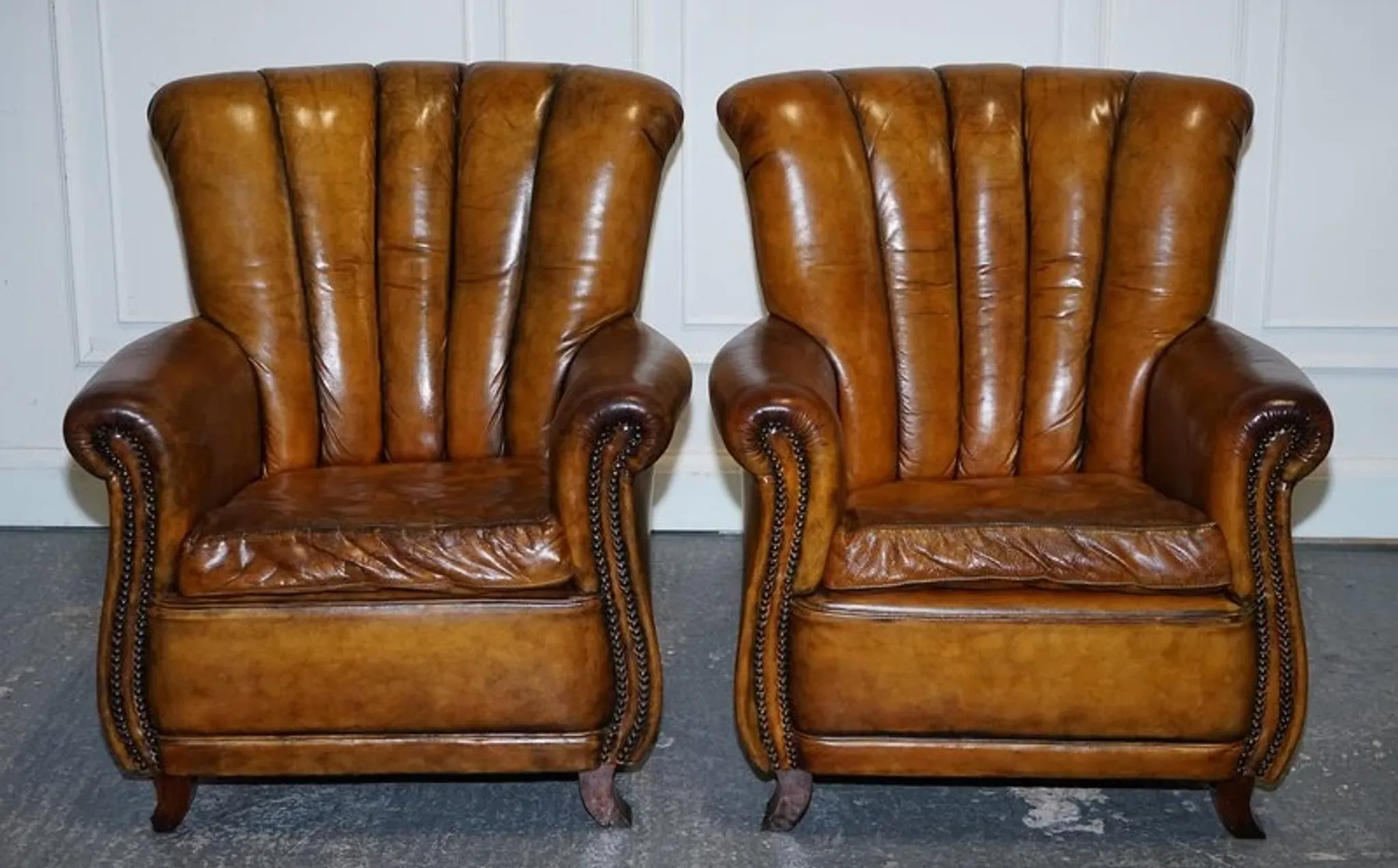 Vintage Art Deco Style Leather Chairs Hand-Dyed, Set of 2