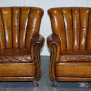Vintage Art Deco Style Leather Chairs Hand-Dyed, Set of 2