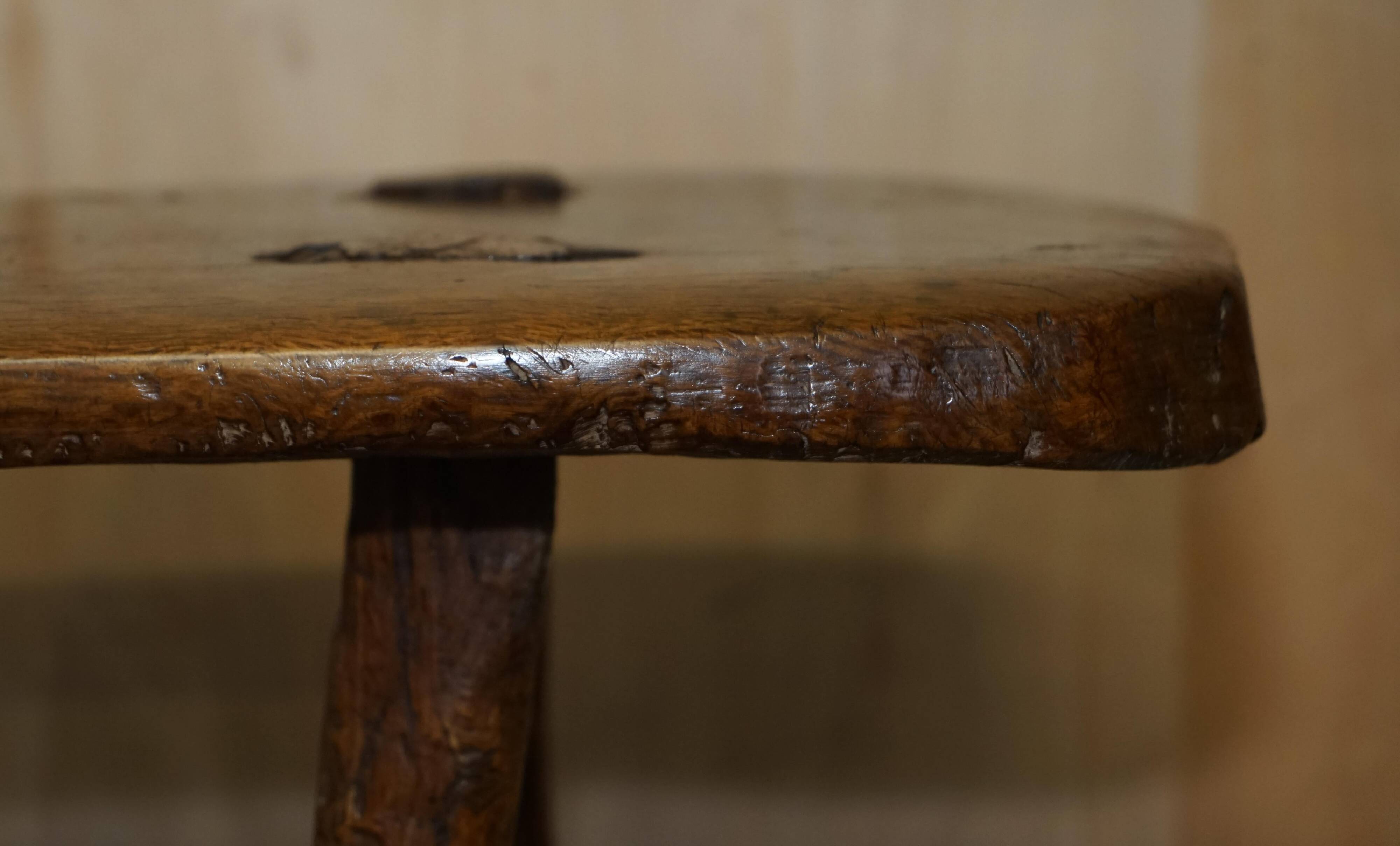 Antique Spanish Primitive Bench with Three Legs, 18th Century