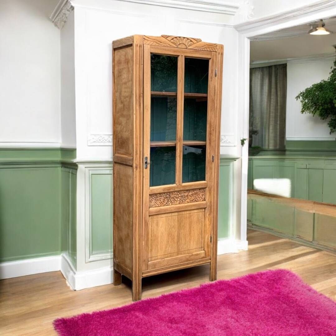 Parisian glass cabinet art deco raw wood