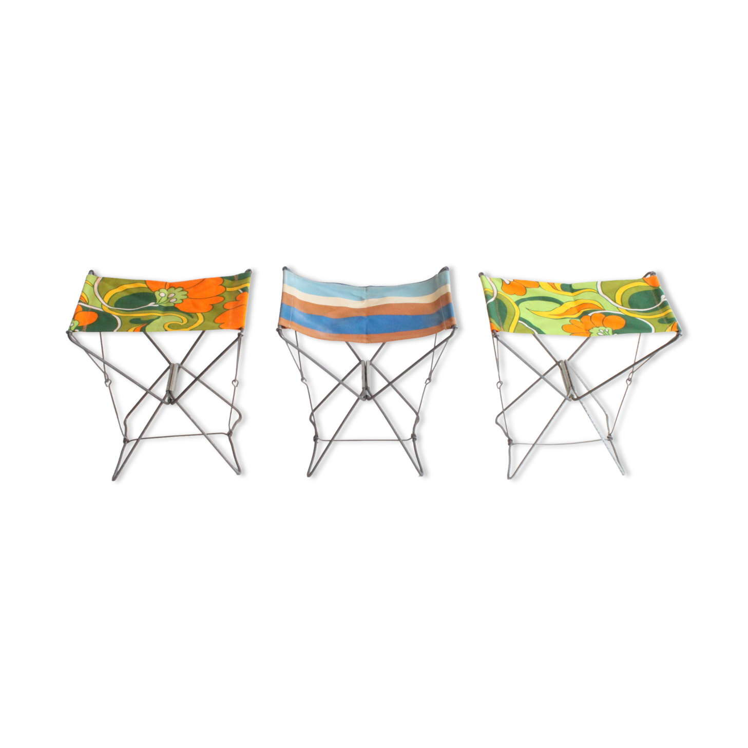 Nomad folding camping stools, France 1950s, set of three.