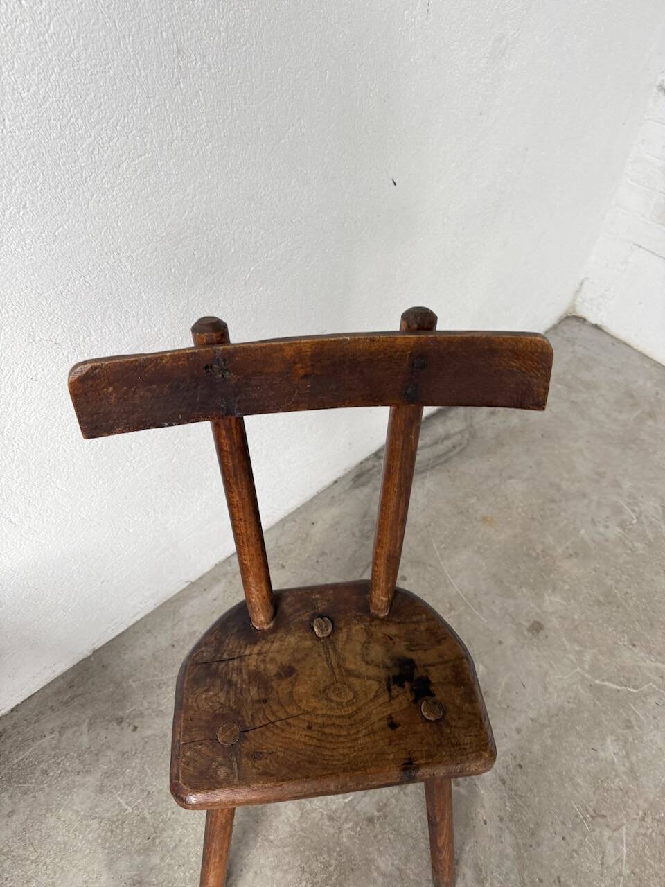 Pair of Savoyard tripod chairs, folk art, oak.