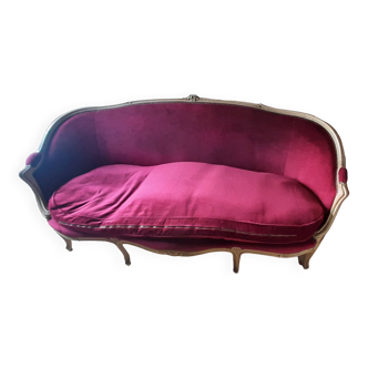 Louis XV style red velvet sofa bench