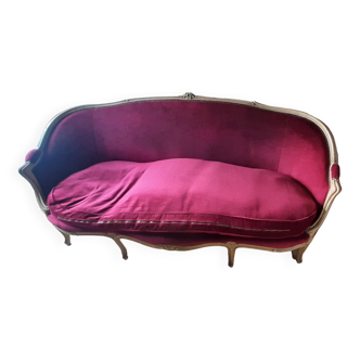 Banquette canapé style louis XV velours rouge