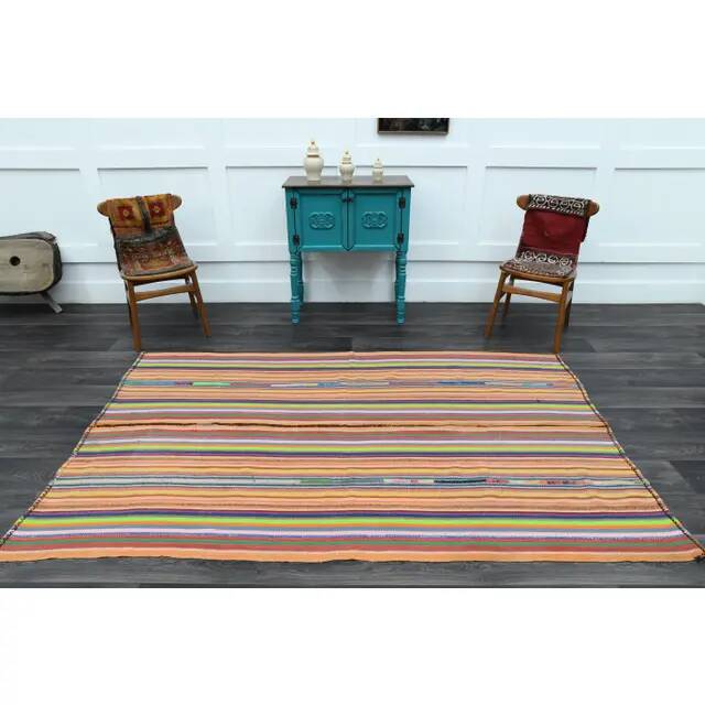 Vintage Turkish Oushak Handmade Wool & Cotton Orange Rug 150x246