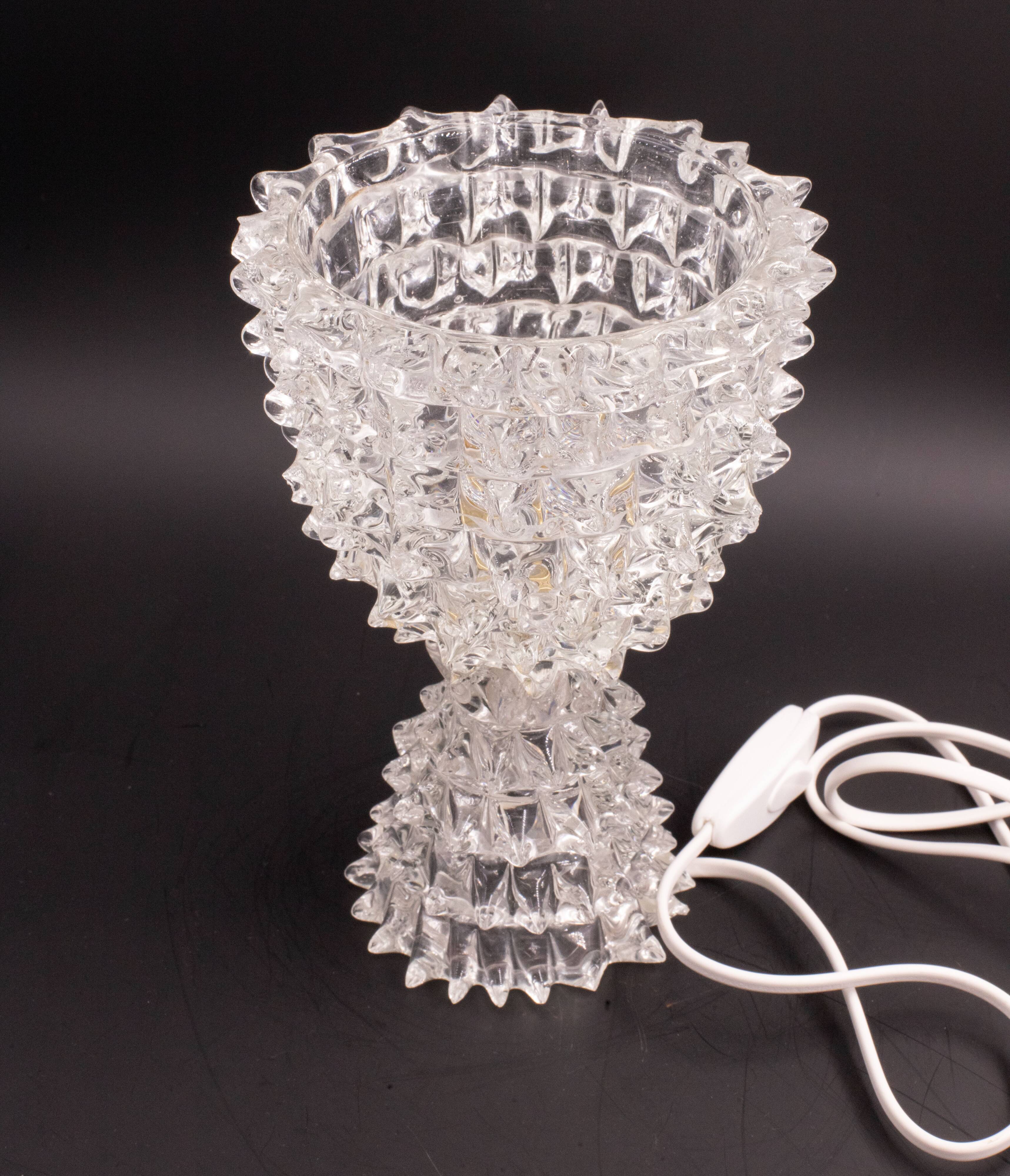 Elegant Table Lamp in Rostrato Murano Glass Vase attributed to Barovier & Toso, 1940s