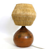 Lamp in enameled earthenware and straw lampshade by Jacques Blin