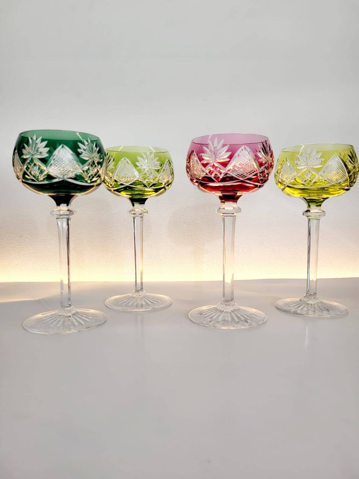 Box of 4 Val Saint Lambert "Berncastel" no. 204 Roemer glass – Belgium 1905