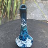 Vase, soliflore in wash-glazed ceramic, shades of blue, Vallauris style, vintage design