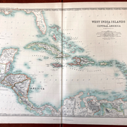 Carte ancienne : West India Islands and Central America : Cuba, les Antilles XIXe