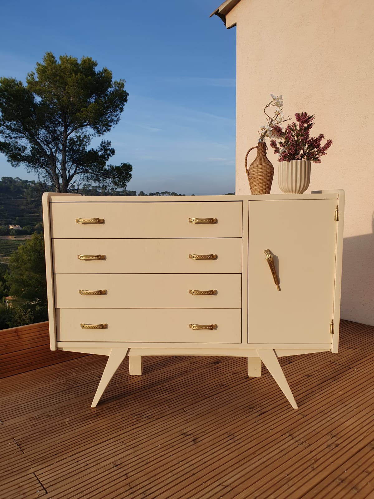 Vintage compass feet chest of drawers