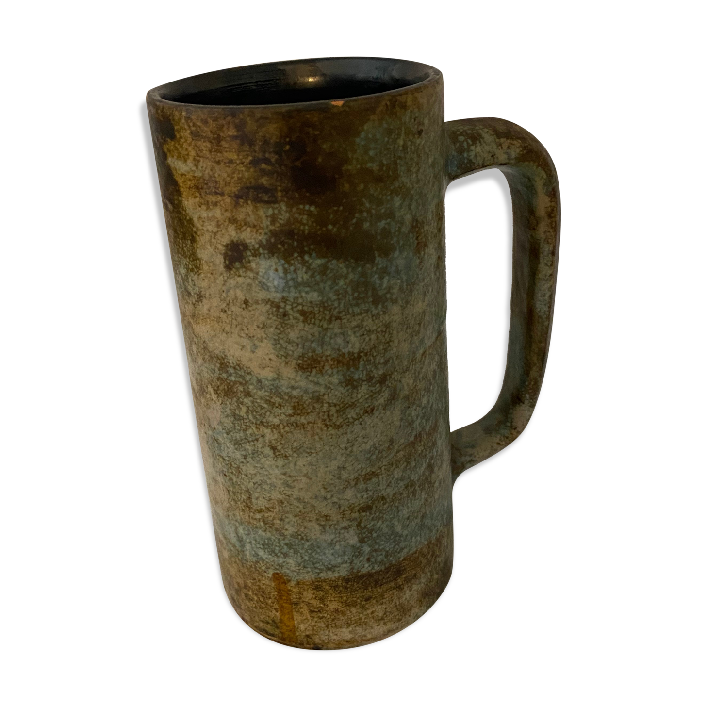 Vase with handle glazed sandstone blue and brown