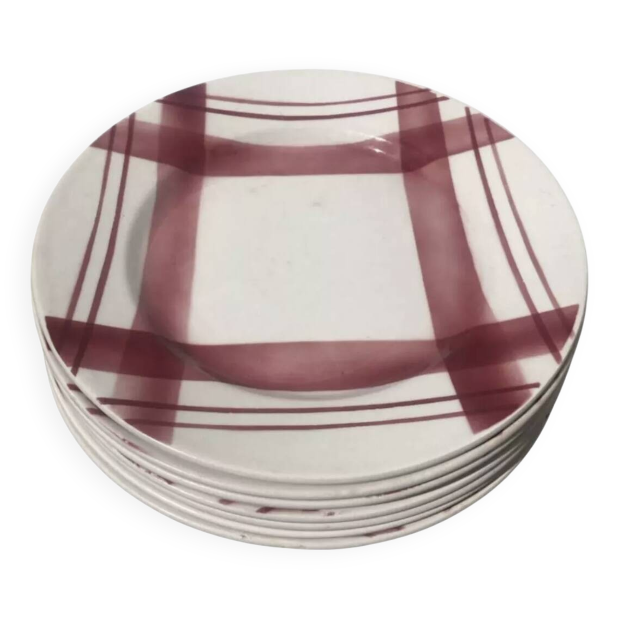 7 ironstone plates Moulin des loups tiles