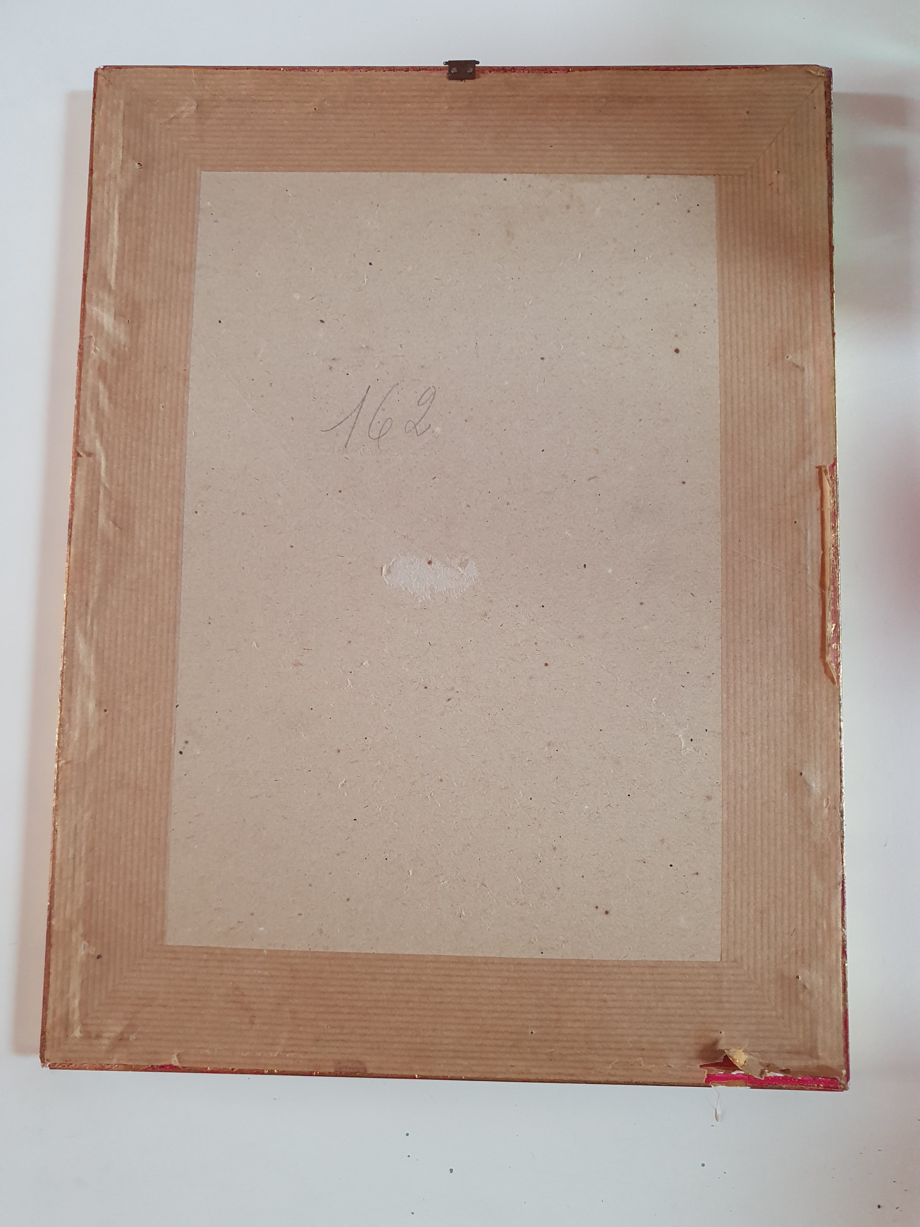 Canvas frame old painting vintage pink flowers, golden frame 25cm by 33cm