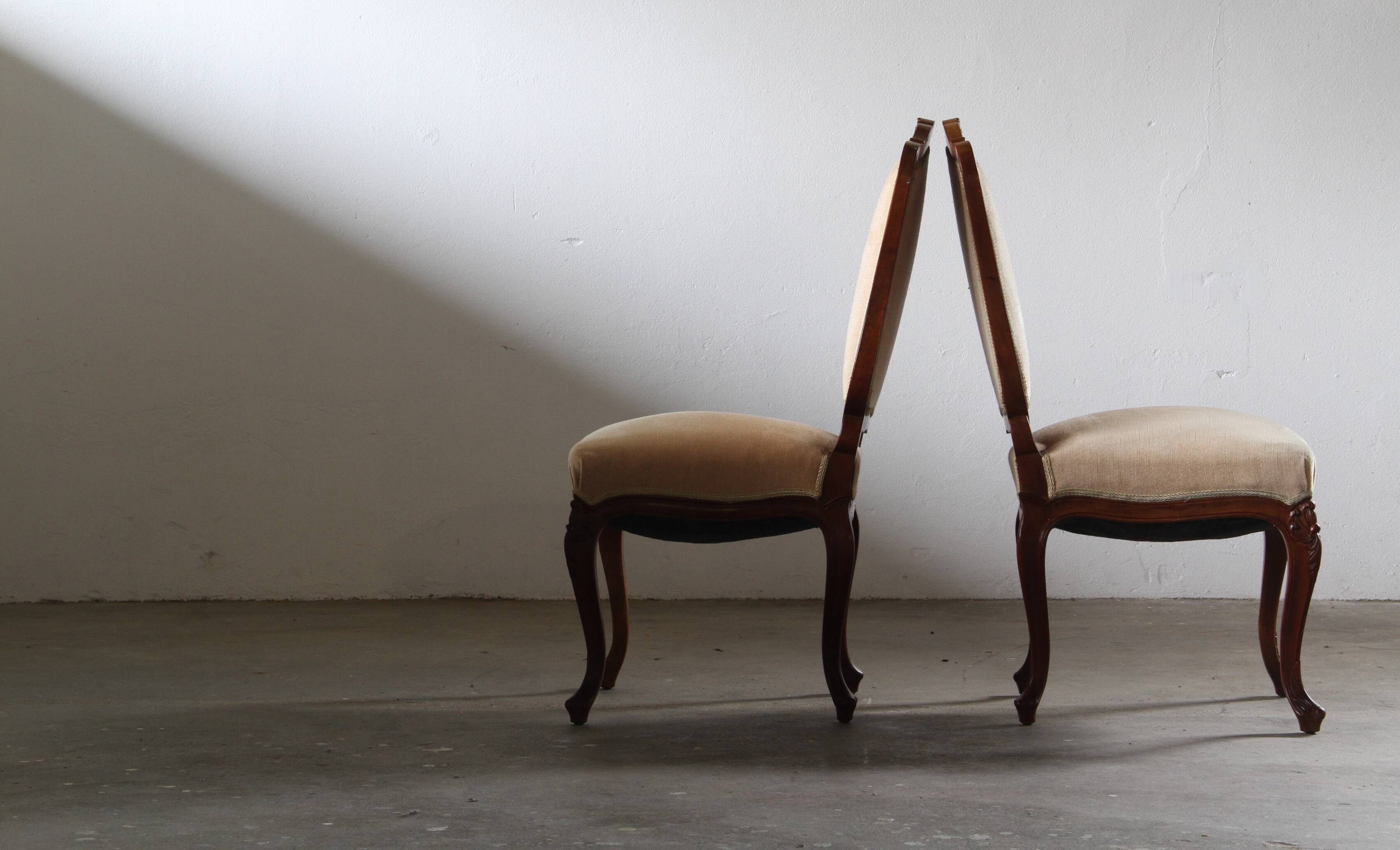 Pair of Vintage Danish Antique 18th century Chairs, style of Louis XV