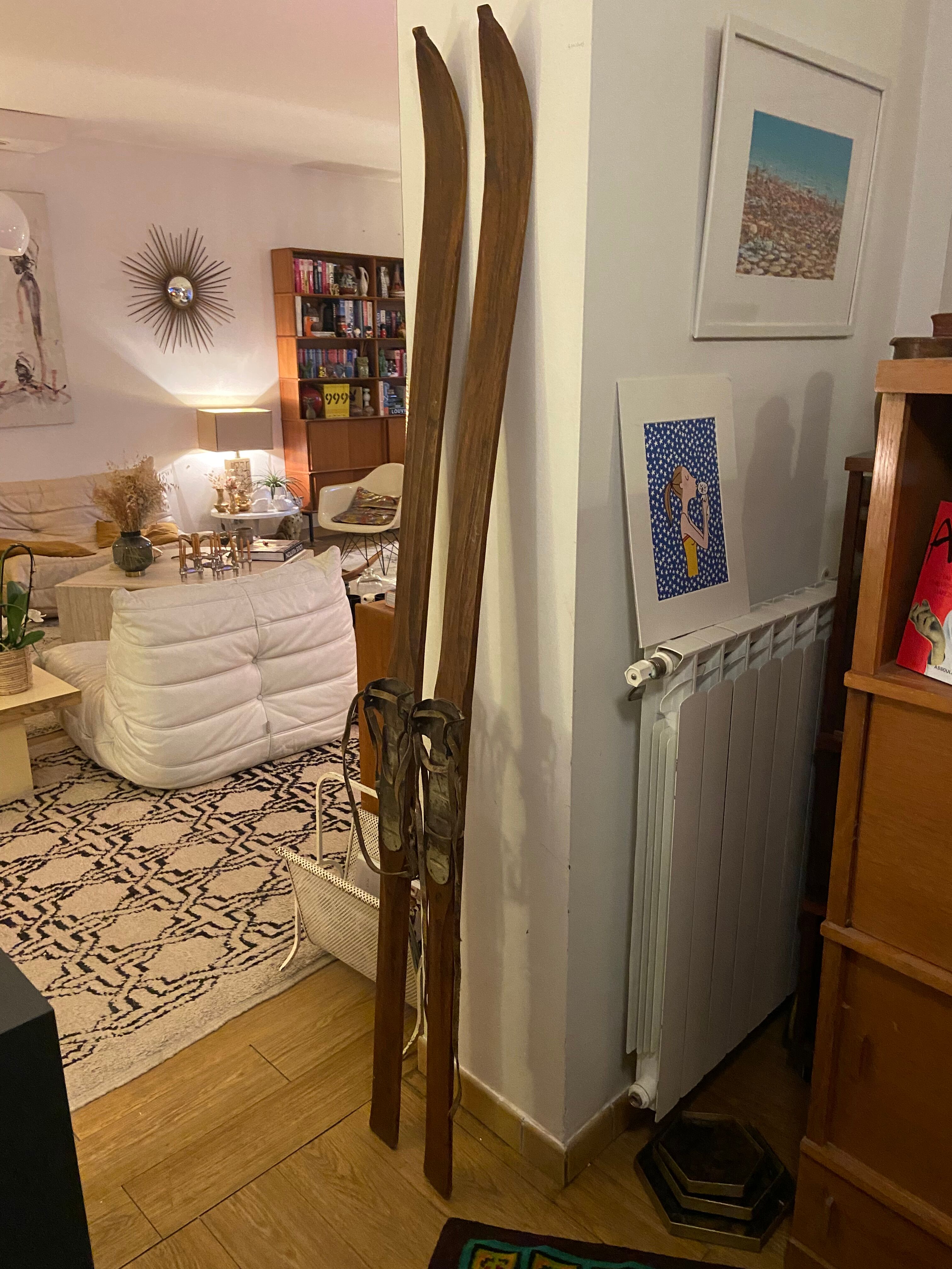 Pair of vintage wooden skis