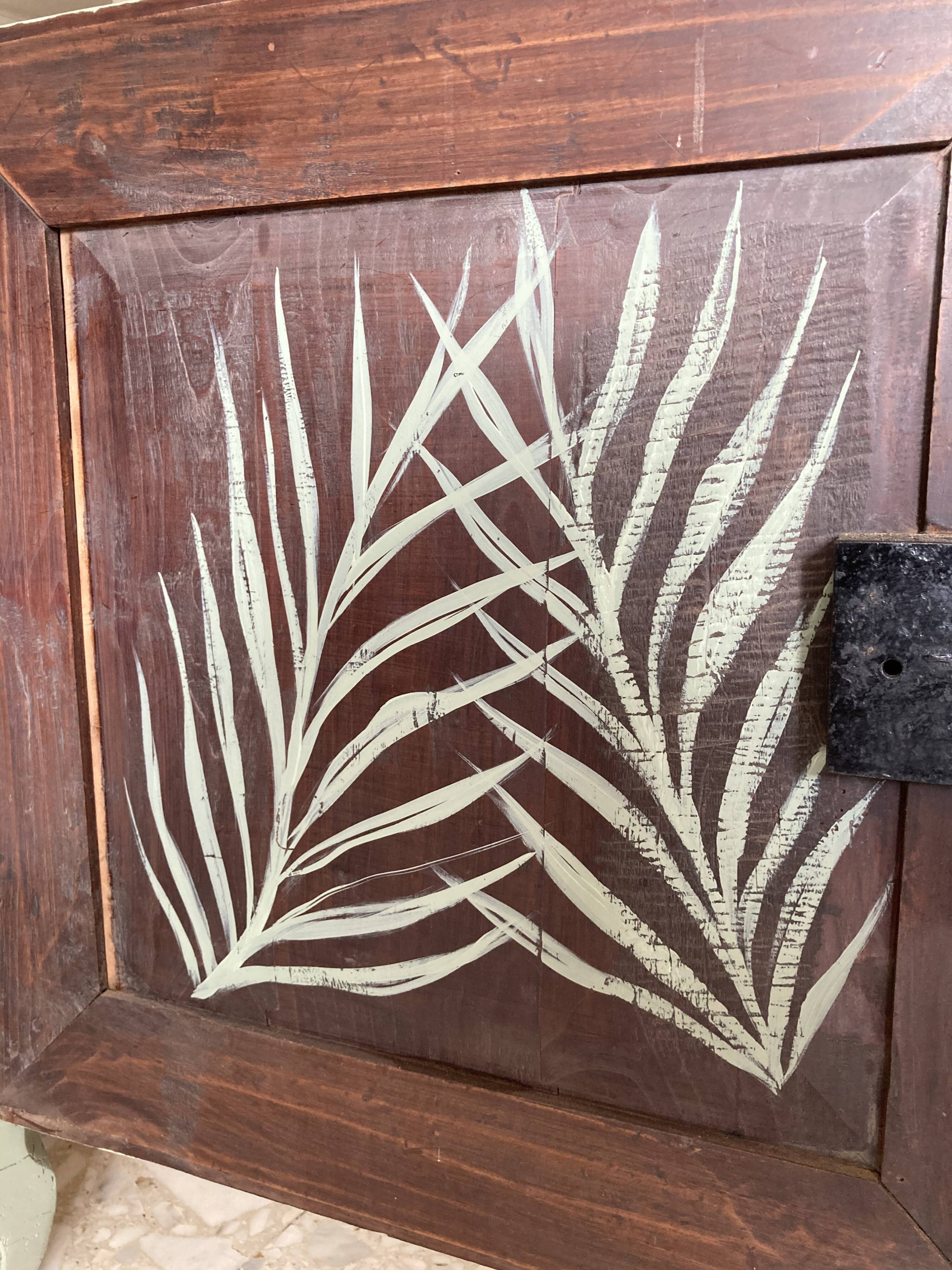 Pastel green low buffet, raw wood tray