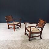 Arts & Crafts Handcrafted Low Lounge Armchairs, Belgium, 1920s, Set of 2