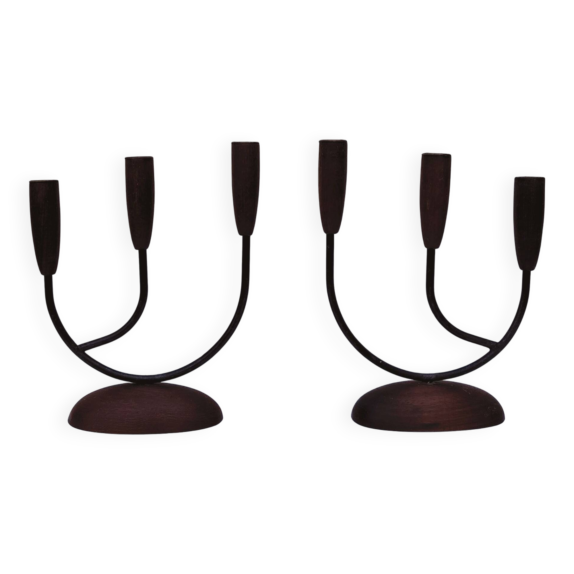 Pair of Scandinavian vintage three-light candlesticks