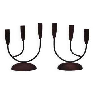 Pair of Scandinavian vintage three-light candlesticks