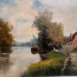 Painting by LINSYER Th (19th-20th century) Landscape of the Marne near Lagny
