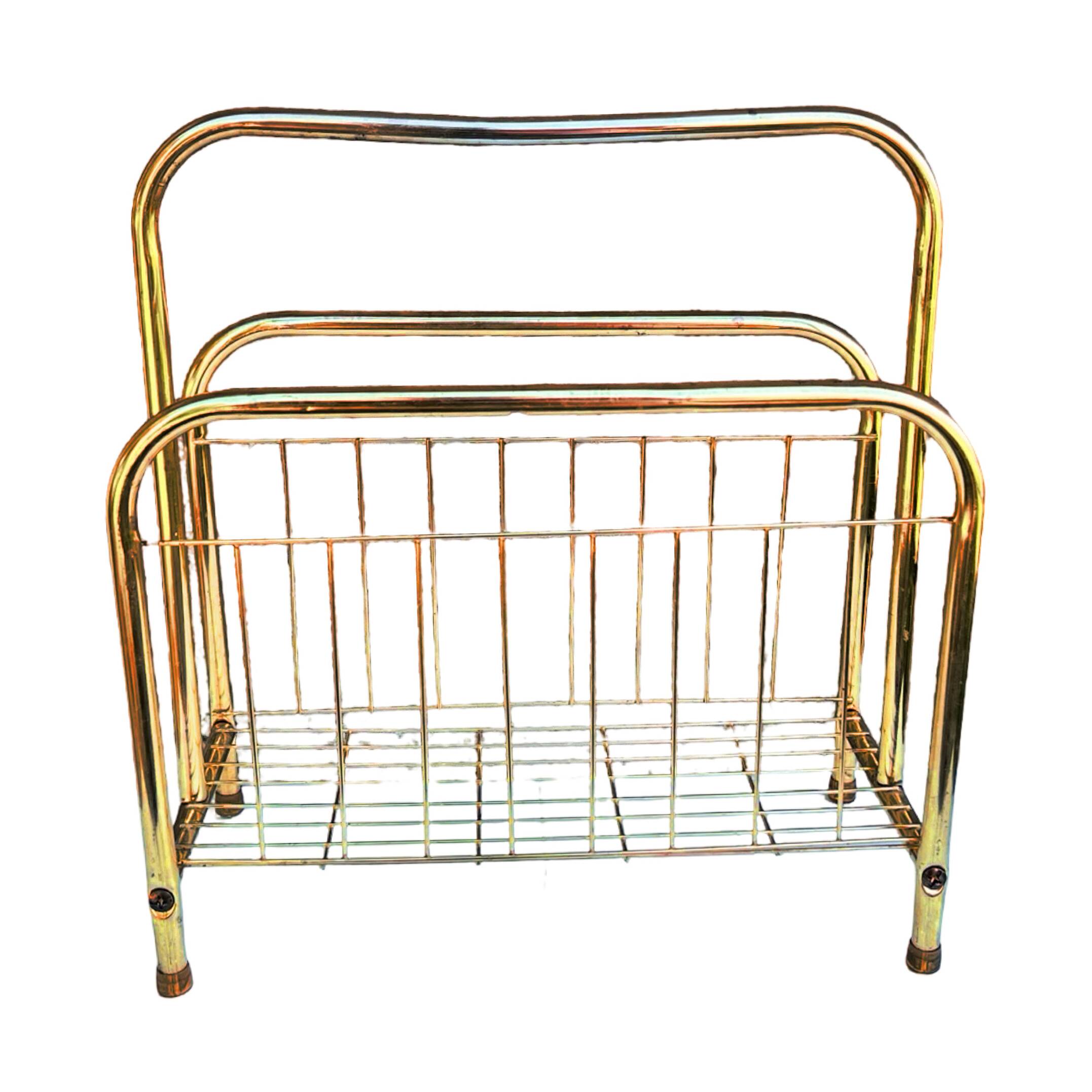 Modernist, gold, newspaper basket, Belgium 1980s.