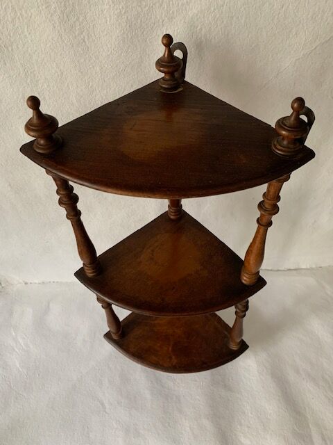 Small old corner shelf in turned wood, 19th century
