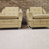 Pair of vintage 70's green fabric armchairs