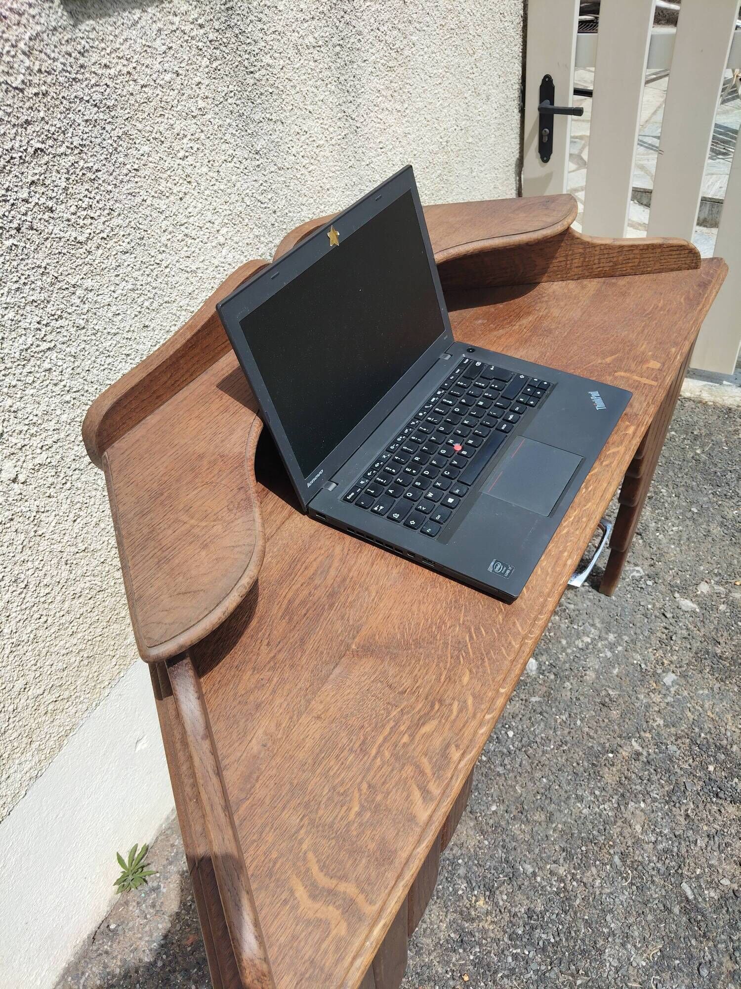 bureau d'angle Art Déco en chêne massif – 120 cm – années 1930