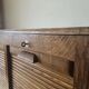 Antique 1950s double sliding door filing cabinet with curtains