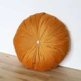 Coussin velours rond jaune moutarde