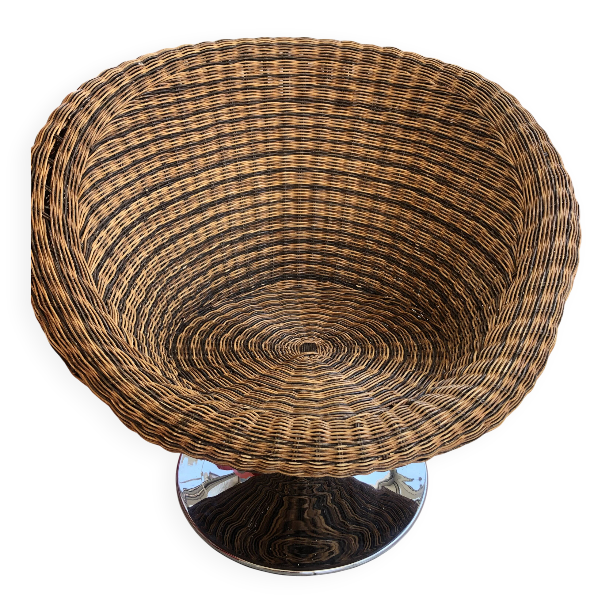 Vintage rattan half-sphere swivel ball chair