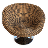 Vintage rattan half-sphere swivel ball chair
